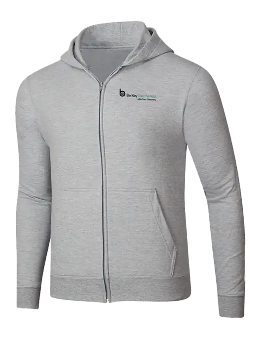Light Grey Heather 8.5 oz Ring Spun Zip Hooded Sweatshirt w/Berkley SW logo