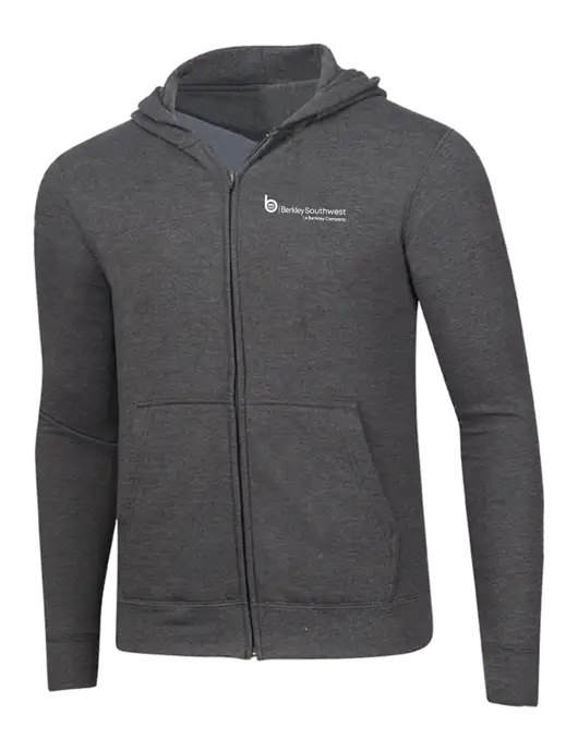 Dark Heather Grey 8.5 oz Ring Spun Zip Hooded Sweatshirt w/Berkley SW logo
