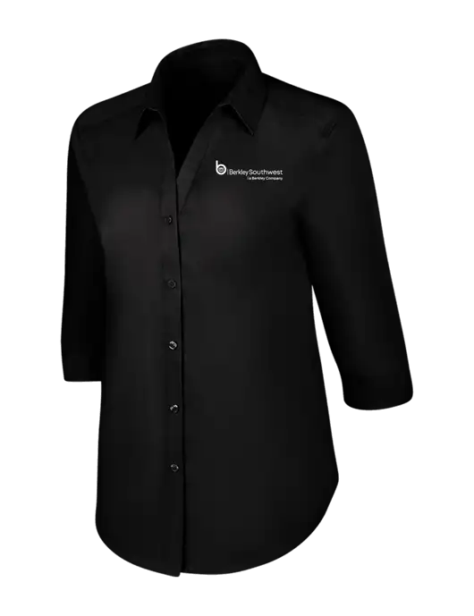 Womens Black 3/4 Sleeve Carefree Poplin Shirt w/Berkley SW logo