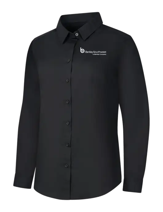 Womens Black Long Sleeve Carefree Poplin Shirt w/Berkley SW logo