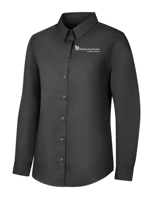 Womens Dark Grey Long Sleeve Carefree Poplin Shirt w/Berkley SW logo
