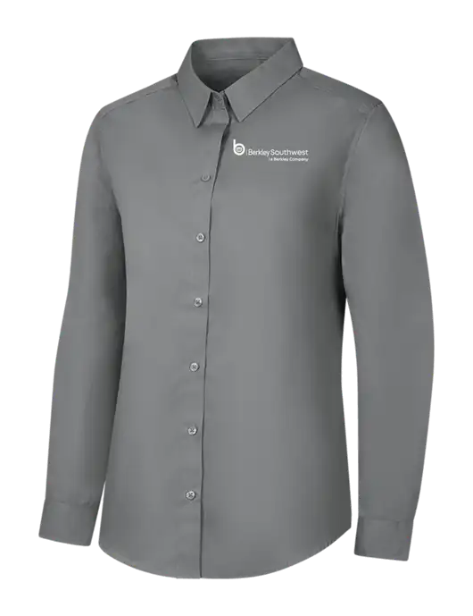 Womens Medium Grey Long Sleeve Carefree Poplin Shirt w/Berkley SW logo