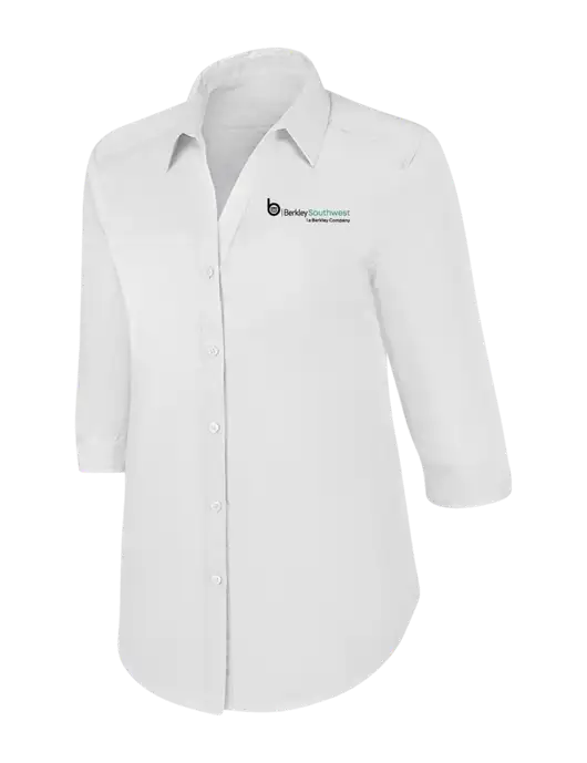 Womens White 3/4 Sleeve Carefree Poplin Shirt w/Berkley SW logo