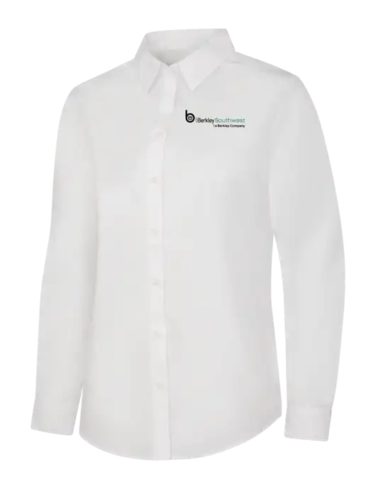 Womens White Long Sleeve Carefree Poplin Shirt w/Berkley SW logo
