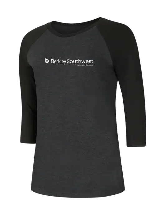 Womens Simply Soft 3/4 Sleeve Black/Black Frost Ring Spun Cotton T-Shirt w/Berkley SW logo