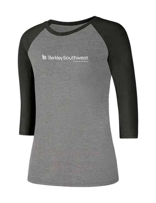 Womens Simply Soft 3/4 Sleeve Black Frost/Grey Frost Ring Spun Cotton T-Shirt w/Berkley SW logo