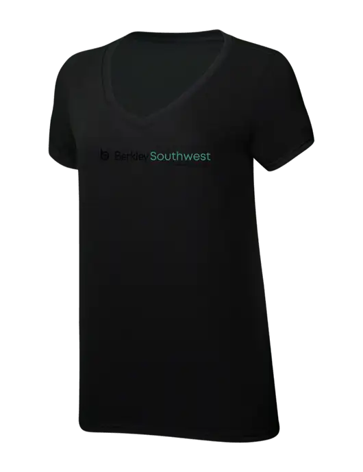 Womens Simply Soft V-Neck Black 4.5oz  Poly/Combed Ring Spun Cotton T-Shirt w/Berkley SW logo
