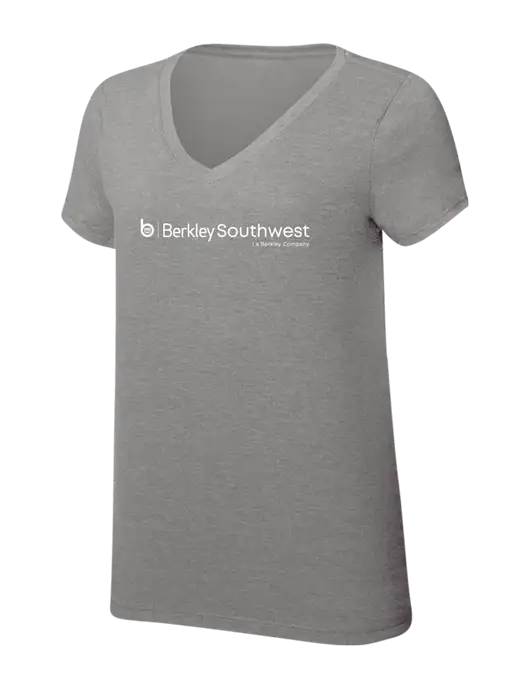 Womens Simply Soft V-Neck Grey Frost 4.5oz  Poly/Combed Ring Spun Cotton T-Shirt w/Berkley SW logo