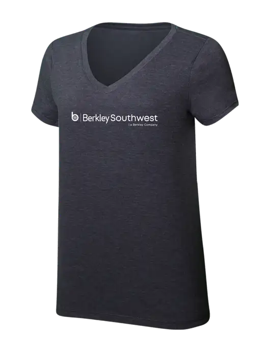 Womens Simply Soft V-Neck Heather Charcoal 4.5oz  Poly/Combed Ring Spun Cotton T-Shirt w/Berkley SW logo