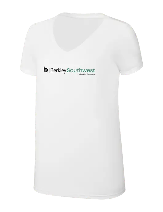 Womens Simply Soft V-Neck White 4.5oz  Poly/Combed Ring Spun Cotton T-Shirt w/Berkley SW logo