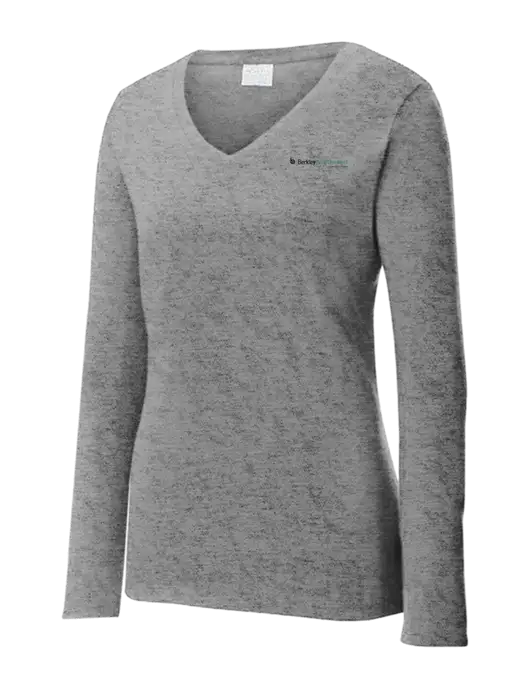 Womens  V-Neck Ring Spun Grey Heather 4.5 oz Long Sleeve T-Shirt w/Berkley SW logo