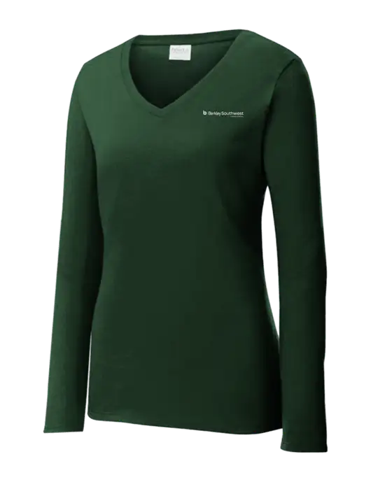 Womens  V-Neck Ring Spun Forest Green 4.5 oz Long Sleeve T-Shirt w/Berkley SW logo