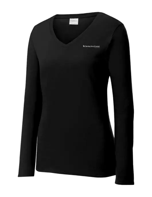 Womens V-Neck Ring Spun Jet Black 4.5 oz Long Sleeve T-Shirt w/Berkley SW logo