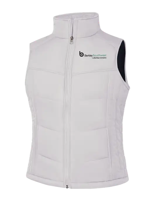Womens White/Dark Slate Puffy Vest w/Berkley SW logo
