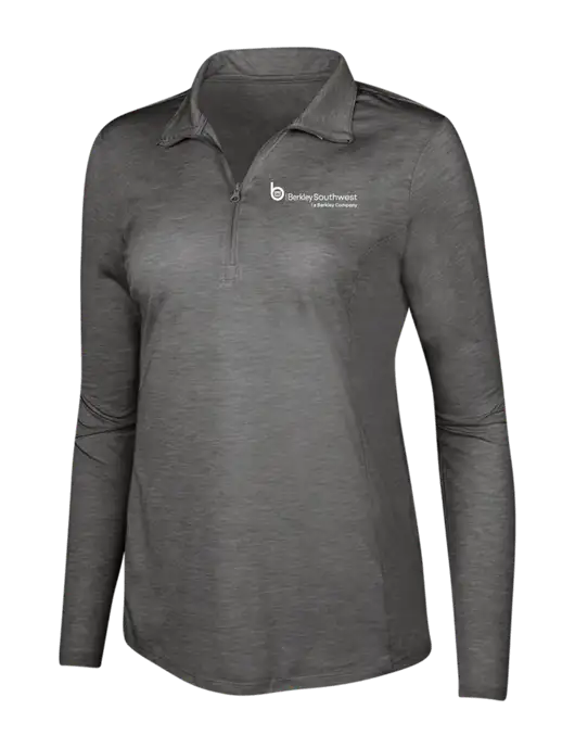Dark Grey Heather Womens Posicharge Tri-Blend Wicking 1/4 Zip Pullover w/Berkley SW logo