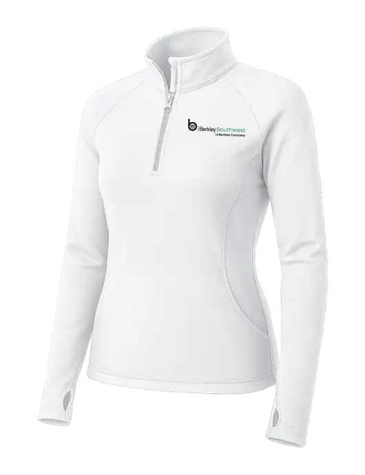 White Womens Sport Wick Stretch 1/4 Zip Pullover w/Berkley SW logo
