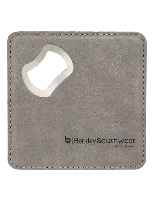 Grey Leatherette Coaster with Bottle Opener w/Berkley SW logo