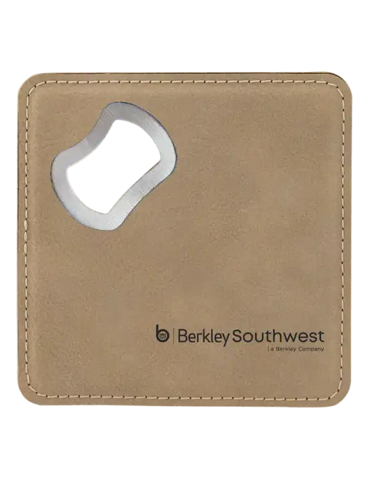 Tan Leatherette Bottle Opener Coaster w/Berkley SW logo