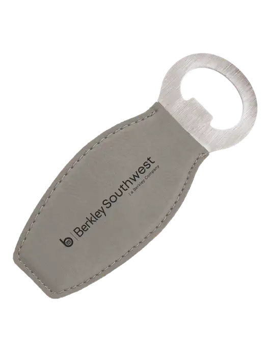 Grey Leatherette Bottle Opener with Magnet w/Berkley SW logo
