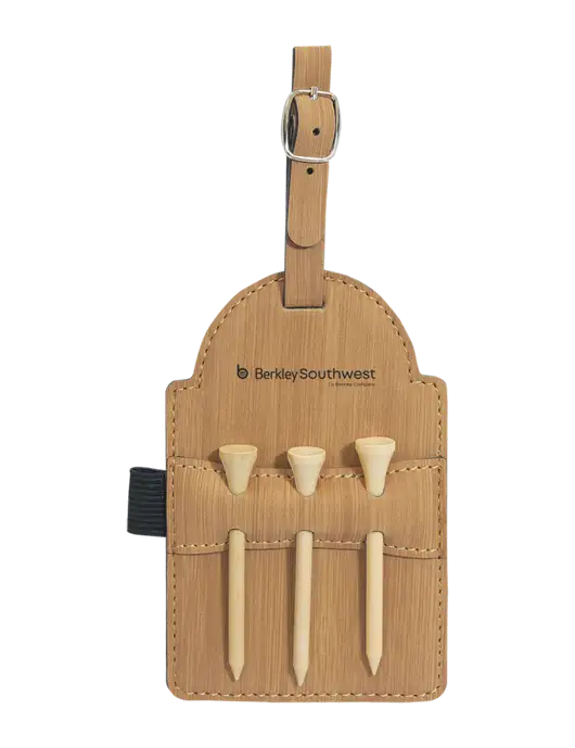 Bamboo Leatherette Golf Bag Tag with 3 Wooden Tees w/Berkley SW logo