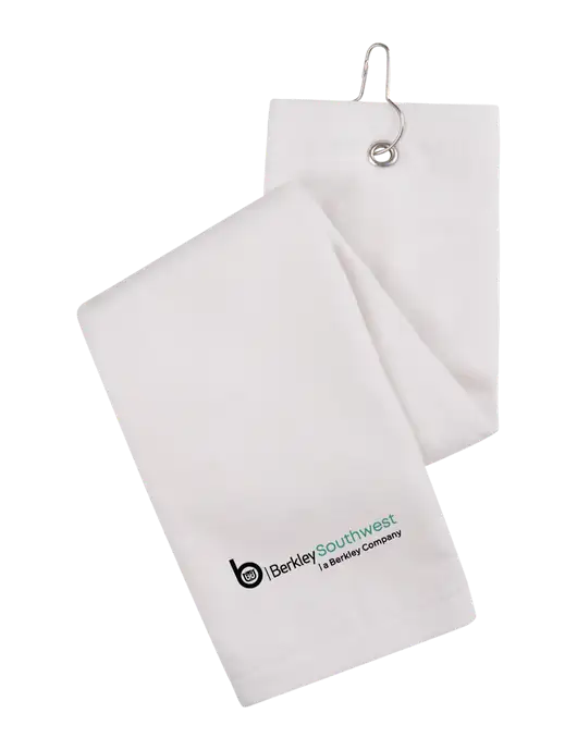 White Tri-Fold Golf Towel with Grommet w/Berkley SW logo