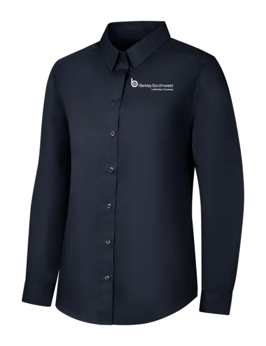 Womens River Blue Navy Long Sleeve Carefree Poplin Shirt w/Berkley SW logo