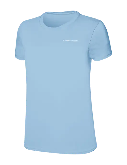 Womens Ring Spun Light Blue 4.5 oz T-Shirt w/Berkley SW logo