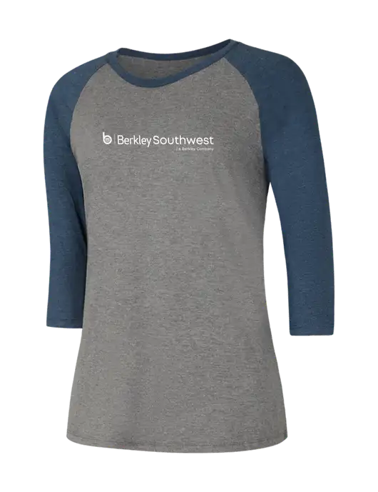 Womens Simply Soft 3/4 Sleeve Navy Frost/Grey Frost Ring Spun Cotton T-Shirt w/Berkley SW logo