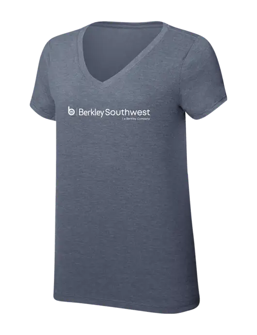 Womens Simply Soft V-Neck Navy Frost 4.5oz  Poly/Combed Ring Spun Cotton T-Shirt w/Berkley SW logo