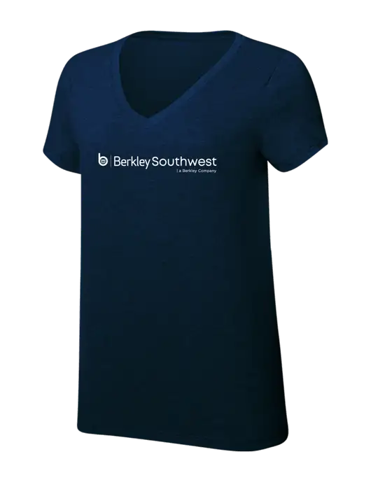 Womens Simply Soft V-Neck New Navy 4.5oz  Poly/Combed Ring Spun Cotton T-Shirt w/Berkley SW logo