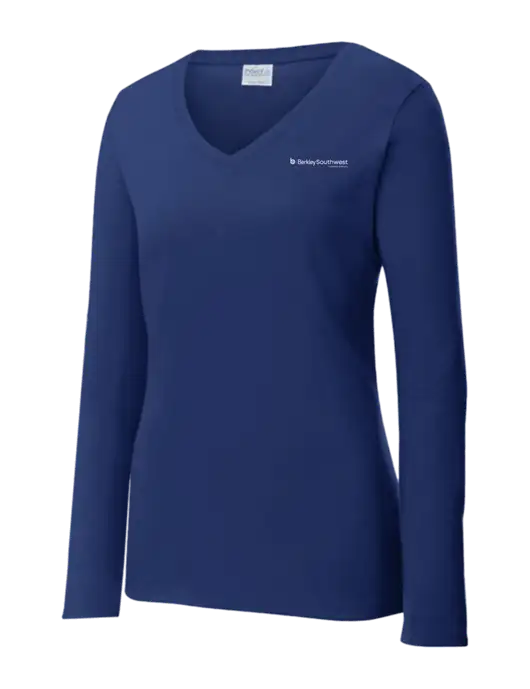 Womens  V-Neck Ring Spun Navy 4.5 oz Long Sleeve T-Shirt w/Berkley SW logo