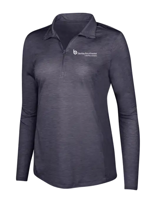 True Navy Heather Womens Posicharge Tri-Blend Wicking 1/4 Zip Pullover w/Berkley SW logo