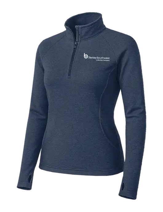 Navy Heather Womens Sport Wick Stretch 1/4 Zip Pullover w/Berkley SW logo