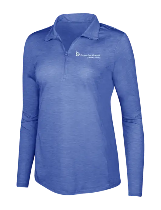 True Royal Heather Womens Posicharge Tri-Blend Wicking 1/4 Zip Pullover w/Berkley SW logo