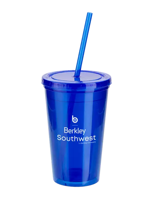 Sorrento Blue 16 oz Tumbler with Lid & Straw w/Berkley SW logo