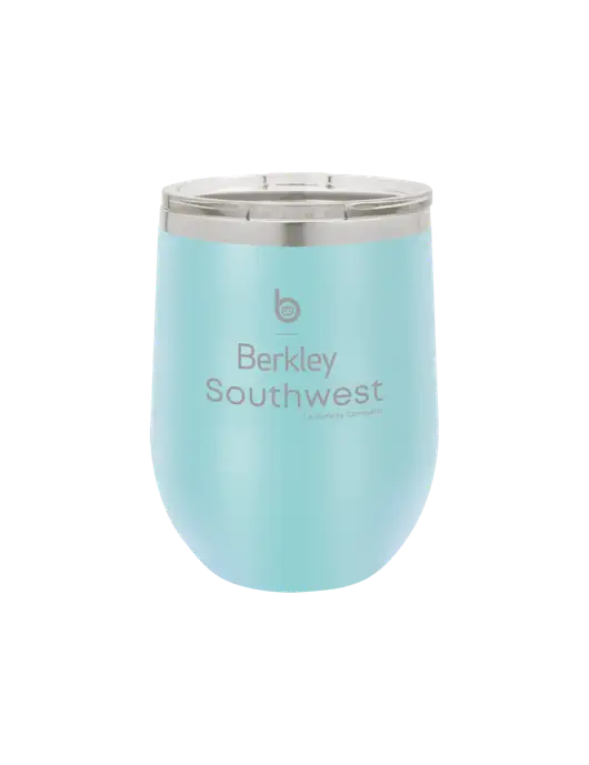 Polar Camel 12 oz Powder Coated Light Blue Vacuum Insulated Stemless Wine Tumbler w/Berkley SW logo