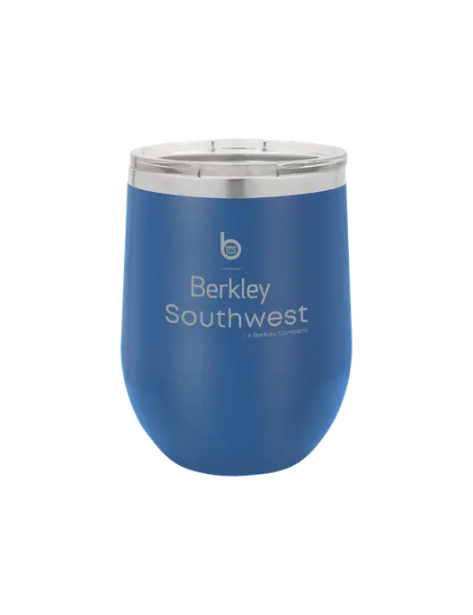 Polar Camel 12 oz Powder Coated Royal Vacuum Insulated Stemless Wine Tumbler w/Berkley SW logo