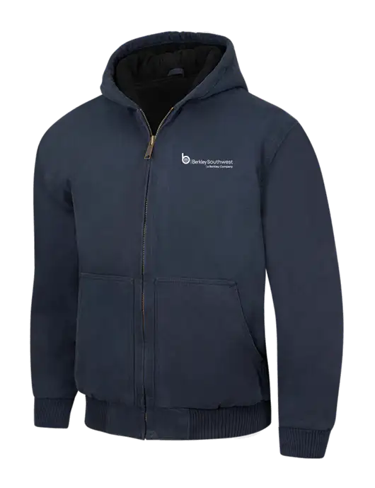 CornerStone Navy Washed Duck Cloth Insulated Hooded Work Jacket w/Berkley SW logo