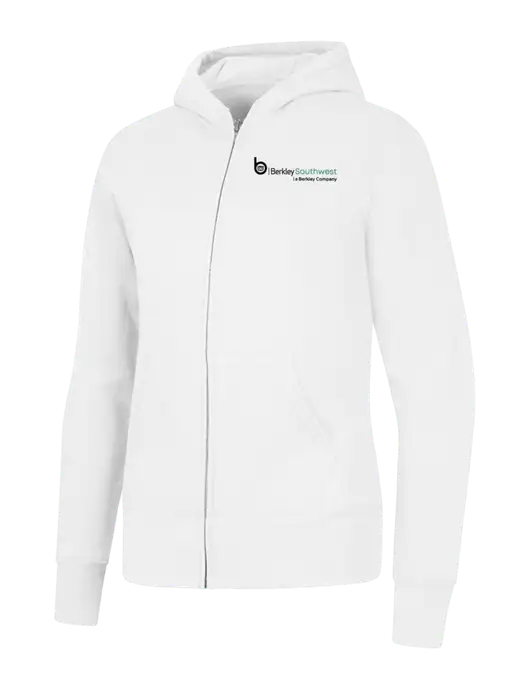 White Womens Core Fleece Full-Zip Hooded Sweatshirt w/Berkley SW logo