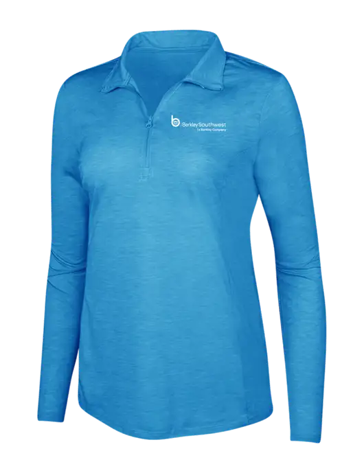 Light Blue Heather Womens Posicharge Tri-Blend Wicking 1/4 Zip Pullover w/Berkley SW logo