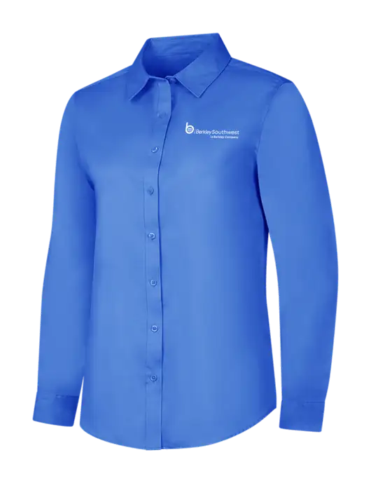 Dark Carolina Blue Womens Long Sleeve Superpro React Twill Shirt w/Berkley SW logo