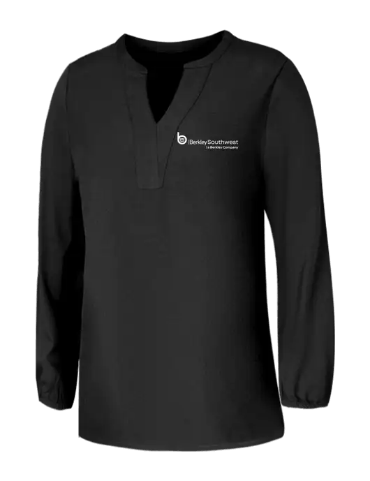 Mercer+Mettle Womens Deep Black Stretch Crepe 3/4 Sleeve Blouse w/Berkley SW logo