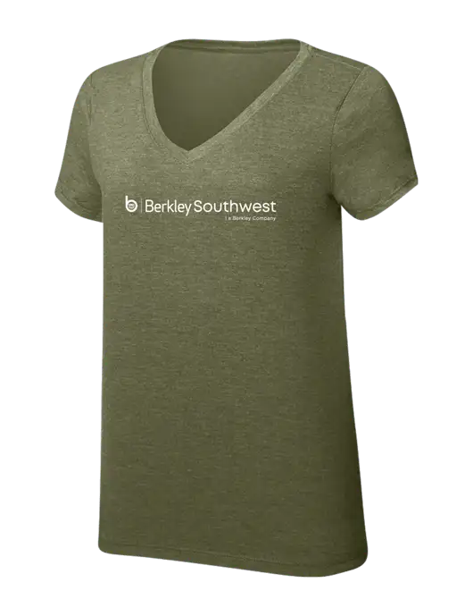 Womens Simply Soft V-Neck Military Green Frost 4.5oz  Poly/Combed Ring Spun Cotton T-Shirt w/Berkley SW logo