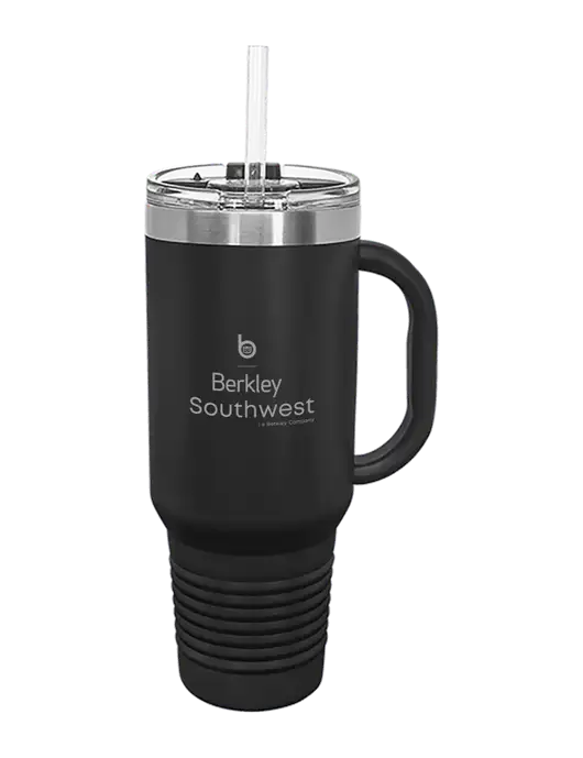 Polar Camel 40 oz. Powder Coated Vacuum Insulated Black Travel Mug with Straw w/Berkley SW logo