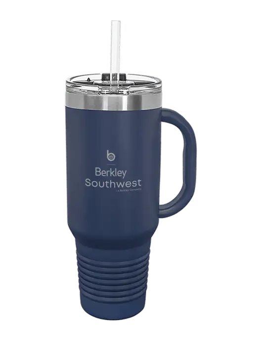 Polar Camel 40 oz. Powder Coated Vacuum Insulated Navy Travel Mug with Straw w/Berkley SW logo