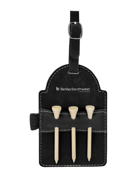 Black Leatherette Golf Bag Tag with 3 Wooden Tees w/Berkley SW logo