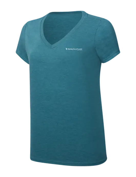 Womens Simply Soft V-Neck Heather Teal 4.5oz  Poly/Combed Ring Spun Cotton T-Shirt w/Berkley SW logo