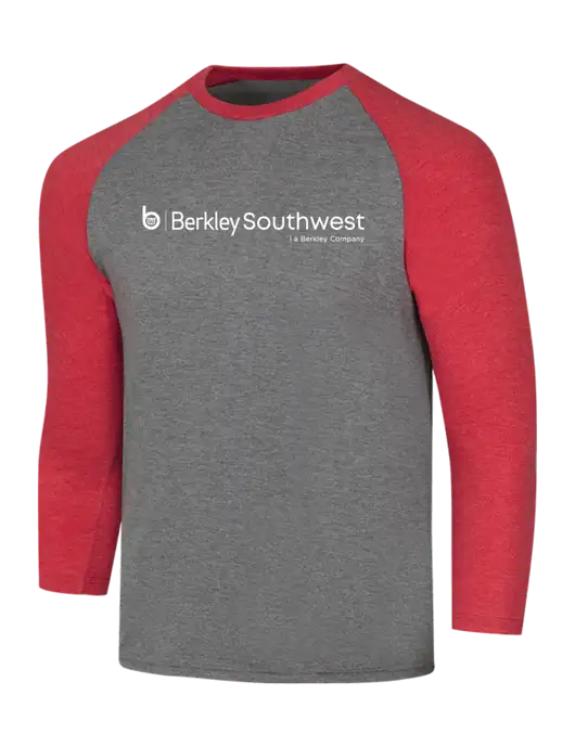 Simply Soft 3/4 Sleeve Red Frost/Grey Frost Ring Spun Cotton T-Shirt w/Berkley SW logo