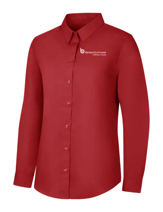 Womens Rich Red  Long Sleeve Carefree Poplin Shirt w/Berkley SW logo