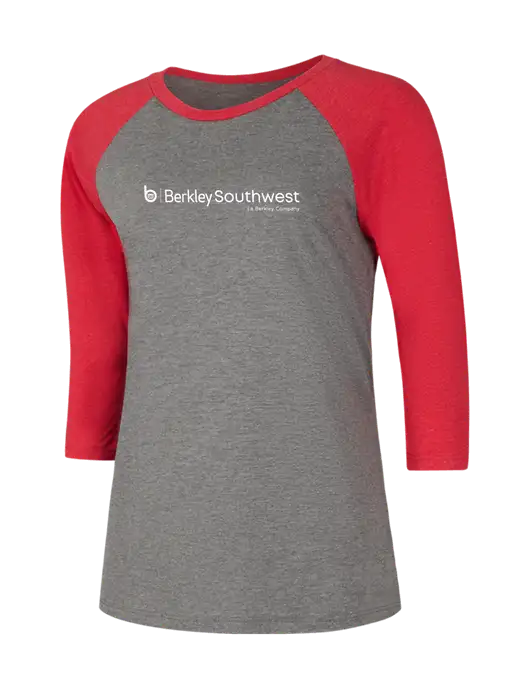 Womens Simply Soft 3/4 Sleeve Red Frost/Grey Frost Ring Spun Cotton T-Shirt w/Berkley SW logo